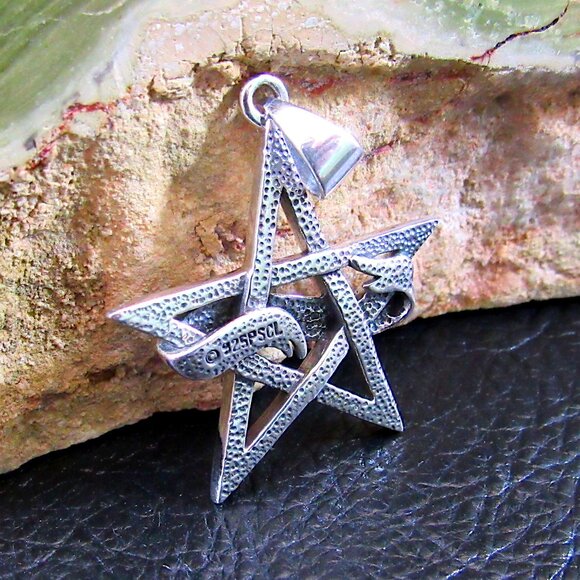 Solid 925 Sterling Silver Witch Diva Pentagram Pendant, Pagan Occult Jewelry - Picture 3 of 9